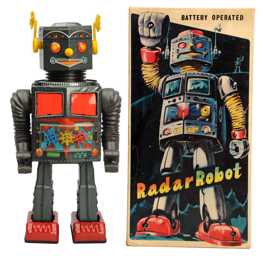 Boxed Nomura Radar Robot, known to collectors as “Topolino,” $18,600. Morphy Auctions image.