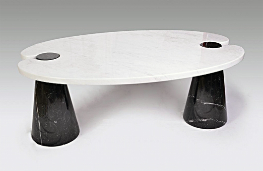 Angelo Mangiarotti Eros Table produced by Skipper, white and black marble. Estimates: €4,000-$5,000. Nova Ars image.