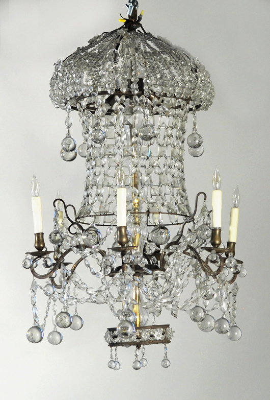 Baccarat crystal and bronze chandelier. Woodbury Auction image.