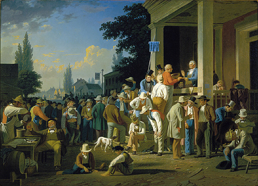 'The County Election' by George Caleb Bingham, which is said to depict an election in 1850 in Saline County, Mo. St. Louis Art museum, courtesy of Wikimedia Commons.