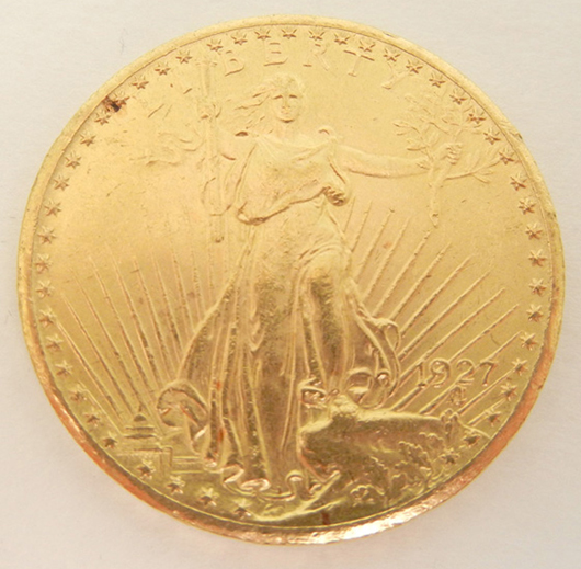 1927 U.S. Saint-Gaudens $20 gold piece. Stephenson's Auctioneers image.