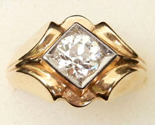 Art Deco gold and diamond solitaire ring. Stephenson's Auctioneers image.