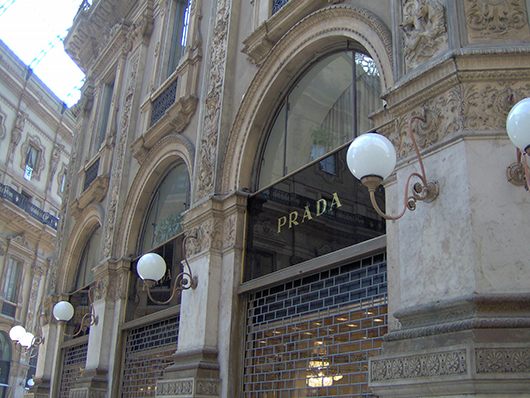 The Prada boutique at the Galleria Vittorio Emanuele II in Milan, Italy. Per Andersson image. This file is licensed under the Creative Commons Attribution-Share Alike 3.0 Unported, 2.5 Generic, 2.0 Generic and 1.0 Generic license.