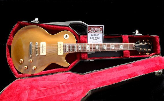 1968 Gibson Les Paul Gold Top guitar owned and played by Henry McCullough over a lifetime of performing with other legendary rock musicians, including Paul McCartney, Jimi Hendrix and The Who. Est. £100,000-£150,000. Image courtesy LiveAuctioneers and The Fame Bureau.