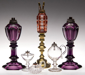 Wide selection of American pressed and blown glass and lighting. Jeffrey S. Evans & Associates image.