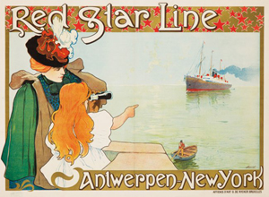 Red Star Lines poster by artist Henri Cassiers (1858-1944). Image coutesy of LiveAuctioneers.com Archive and Poster Auctions International.
