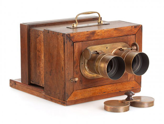 Early cameras, like this stereo wet plate camera, will be displayed at the International Photography Hall of Fame and Museum. Image courtesy LiveAuctioneers.com Archive and Auction Team Breker.
