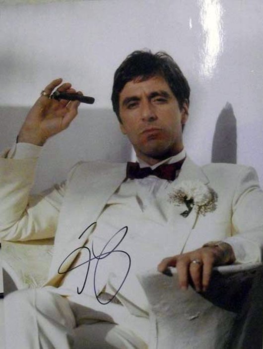 Al Pacino signed color photo as Tony Montana from the 1983 film 'Scarface.' Chaucer Auctions image.