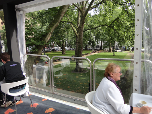 The view from the first-floor restaurant at the LAPADA Fair in Berkeley Square. Image: Auction Central News.