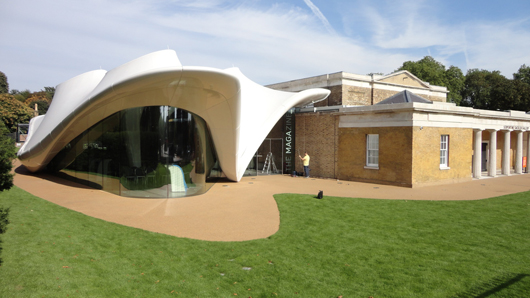 The new Serpentine Sackler Pavilion in Hyde Park by superstar architect Zaha Hadid, her first major commission in the UK, which opened to the public this week. Image: Auction Central News.