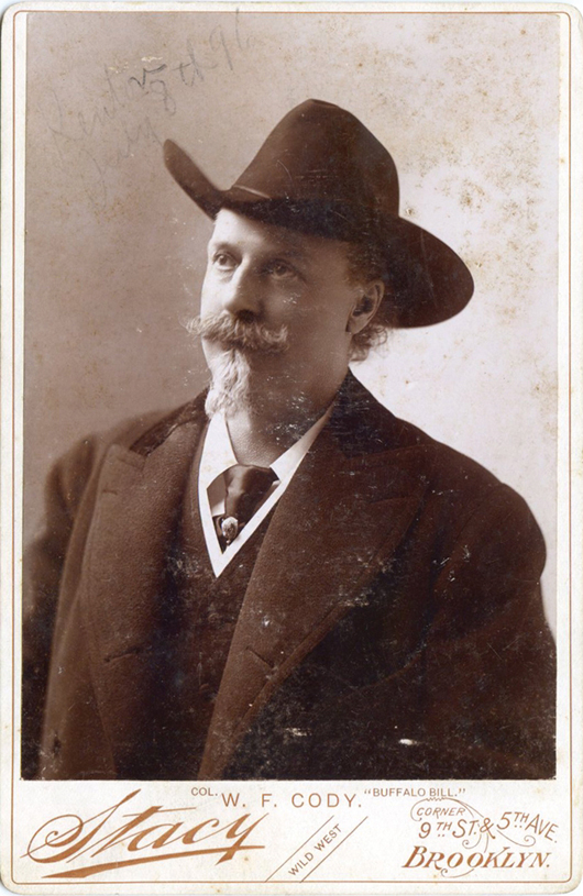 Buffalo Bill - Col. William Frederic Cody. Portrait of Buffalo Bill with typical broad-brimmed hat. Stacy's Brooklyn imprint. Buffalo Bill’s printed signature on the back. Estimate: $300-$450. Little Nemo image.