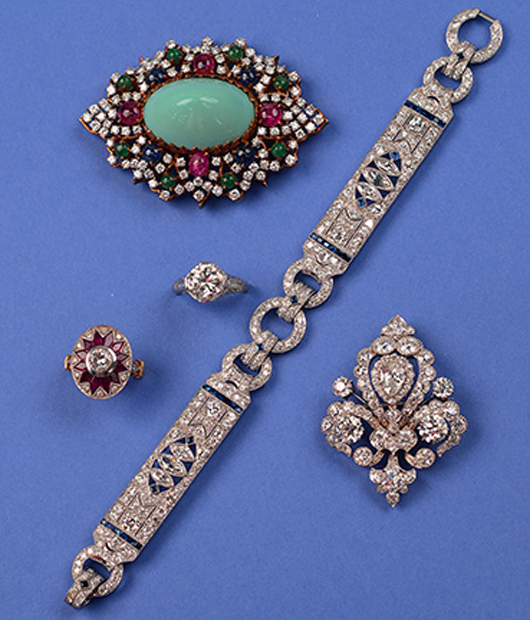 Large and impressive selection of fine jewelry will be featured in Session I. Grogan & Company image.