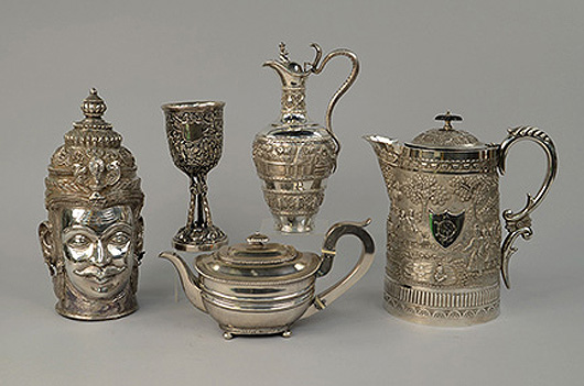 Session two will include an impressive selection of Colonial Indian and Chinese export silver including pieces from the H. Crosby Forbes Collection. Grogan & Company image.