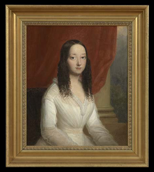 Jacques Guillaume Lucien Amans (French, 1801-1888; Active New Orleans, 1836-1856), 'Portrait of a Creole Girl in White,' 1843, oil on canvas. New Orleans Auction Galleries image.
