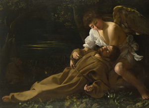'Saint Francis of Assisi in Ecstasy,' Michelangelo Merisi da Caravaggio, ca. 1595–96; oil on canvas. Wadsworth Atheneum Museum of Art, Hartford, Connecticut. The Ella Gallup Sumner and Mary Catlin Sumner Collection Fund.