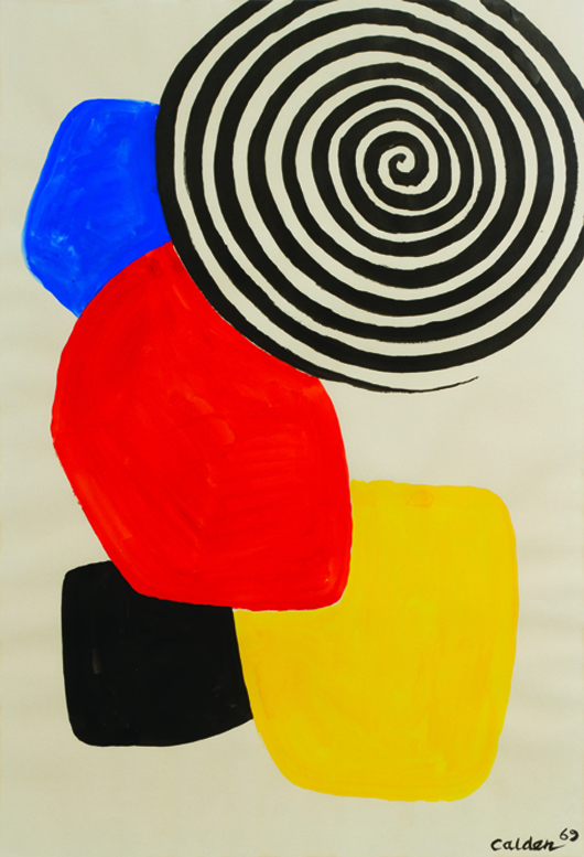 Alexander Calder gouache, ‘Patches,’ brought $82,900. Leslie Hindman Auctioneers image.