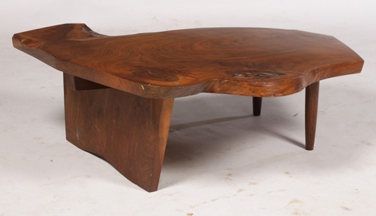 George Nakashima free-edge walnut coffee table that topped $13,000. Kamelot Auction House image.
