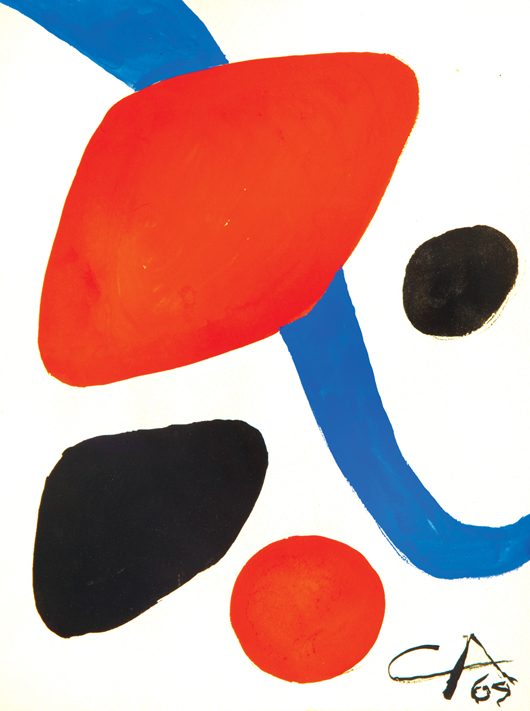 Alexander Calder, 'Untitled,' gouache on paper, 1969, sheet: 14 1/2 x 11 inches. Price realized: $50,000. Dallas Auction Gallery image. 