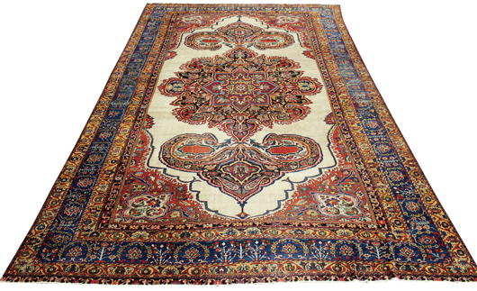 This palace-size Persian Bakhtiari carpet, circa 1930, achieved $16,600. Clars Auction Gallery image.