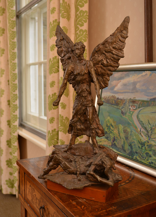 Miniature bronze of Jacob Epstein's 'St. Michael Slaying the Devil.' Sworders image.