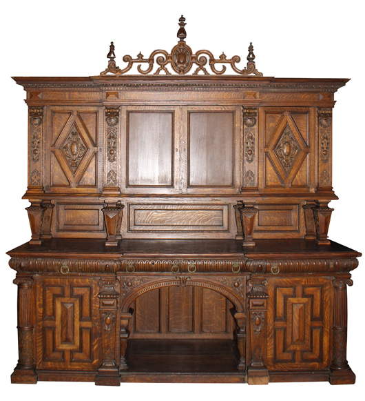 Lot 431A - large two-part back bar from oak paneled room. Kamelot Auction House image.