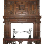 Lot 431A - large two-part figural fireplace mantel from oak paneled room. Kamelot Auction House image.