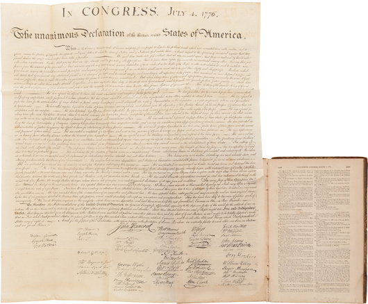 William Stone. Facsimile of the ‘Declaration of Independence,’ circa 1848, printed on rice paper, approximately 29 x 25 3/4 inches, total nine items. Estimate: $20,000-plus. Heritage Auctions image.