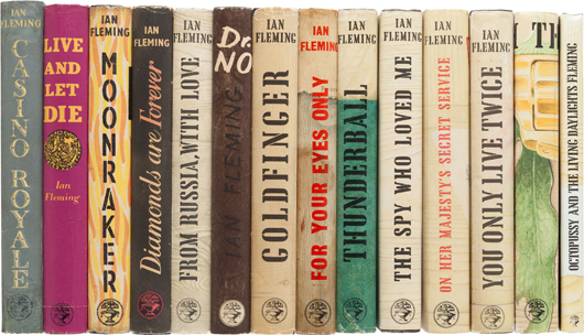 Ian Fleming, complete set of British first editions of the James Bond books, 14 items. Estimate: $30,000-plus. Heritage Auctions image.