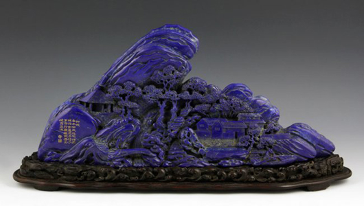 The top sale price at the Sept. 21 auction was $72,500 for this carved lapis lazuli mountain. Kaminski Auctions image.