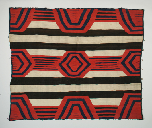 Third phase Navajo chief’s blanket, late 19th century, 68 1/2 x 56 inches. Estimate: $25,000-$45,000. Keno Auctions image.
