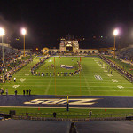 On-field ceremony after the University of Akron Zips' final football game at the Rubber Bowl, Nov. 13, 2008. The stadium opened on Oct. 5, 1940, its name being a reference to Goodyear Tire & Rubber Co., which is headquartered in Akron. Photo by Nick Juhasz.