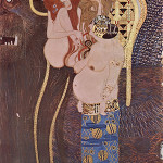 Detail from The Beethoven Frieze in Vienna, created by Gustav Klimt (1862-1918) in 1902. Image obtained from The Yorck Project. US public domain; painting has a copyright term of author's lifetime plus 70 years maximum.