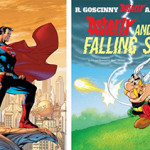 Left: Promotional art for Superman, Vol. 2, #204 (April 2004) by Jim Lee and Scott Williams, copyright DC Comics Inc. All rights reserved. Fair use of low-resolution copyrighted image based on the rationale that no free alternative can exist, given the likeness of the character Superman is a trademark and thus protected. Image was released to the media to promote a particular issue. Right: Cover of 'Asterix and the Falling Sky,' date of publication Sept. 2005. Fair use of copyrighted low-resolution image to illustrate an article about the subject of Asterix and to identify the subject of the image that is critically discussed in the article. Copyright is assumed to belong to either the artist who created the cover or the publisher of the book.