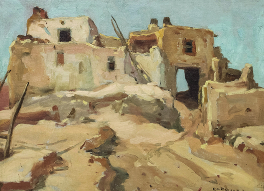 Eanger Irving Couse (American, 1866-1936), ‘Hopi Archway, Walpi Arizona,’ 1903, oil on panel, signed E I Couse (lower right), 8 1/2 x 11 1/2 inches. Estimate: $12,000-$18,000. Leslie Hindman Auctioneers.