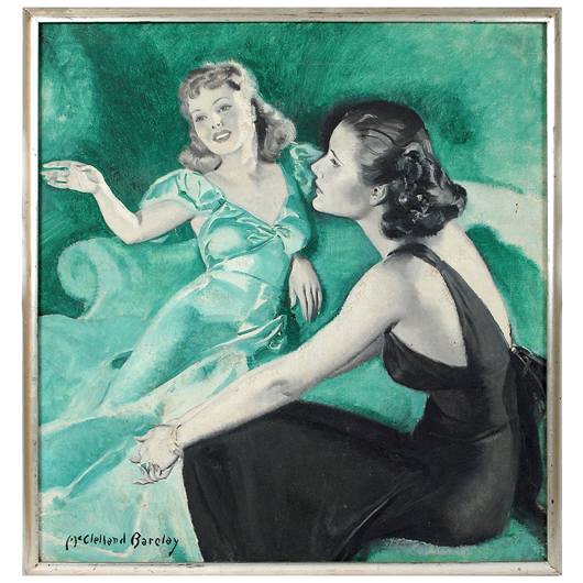 McClelland Barclay (American, 1891-1943), ‘Lydia & Sophie,’ signed, oil on canvas, 30 x 28 inches. Auction Gallery of the Palm Beaches.