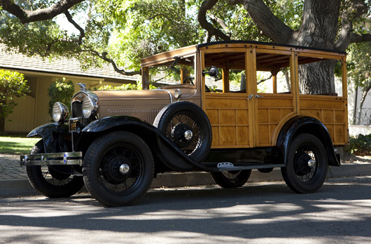This beautiful 1931 Ford Model A woody station wagon is offered with an estimate of $20,000 to $30,000. The odometer reads 61,146. John Moran Auctioneers image.