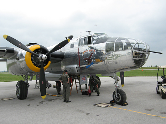 The Yankee Air Museum's Yankee Warrior is one of only two B-25C/D Mitchell aircraft still flying today. Image by Dustin M. Ramsey, courtesy of Wikimedia Commons.