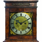 Lot 34: George II walnut bracket clock, sold for $146,500. Leslie Hindman Auctioneers image.