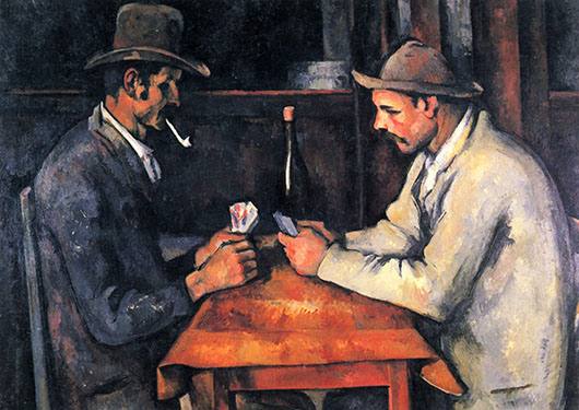 Paul Cezanne, 'The Card Players,' 1892-93, oil on canvas, from the collection of the Royal Family of Qatar. The Yorck Project: 10.000 Meisterwerke der Malerei. DVD-ROM, 2002. ISBN 3936122202. Distributed by DIRECTMEDIA Publishing GmbH.q