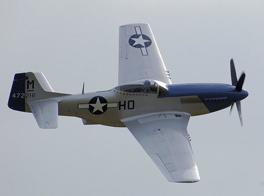 A restored P-51D Mustang, built in 1944, in its wartime markings. Image by Adrian Pingstone, courtesy of Wikimedia Commons.