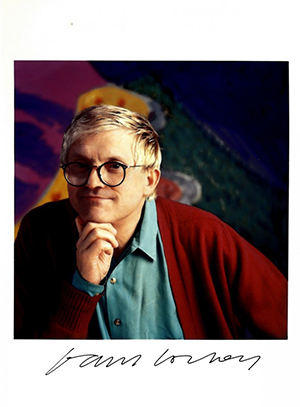 British artist David Hockney. This photograph. autographed by Hockney, will be sold by International Autograph Auctions Ltd. in London on Sunday, Nov. 3. Image courtesy of LiveAuctioneers.com and International Autograph Auctions Ltd.
