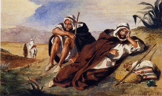 Eugene Delacroix (French, 1798-1863), 'Les Arabes d'Oran,' watercolor, signed and dated lower right 1837. Photo: Galerie Schmit.