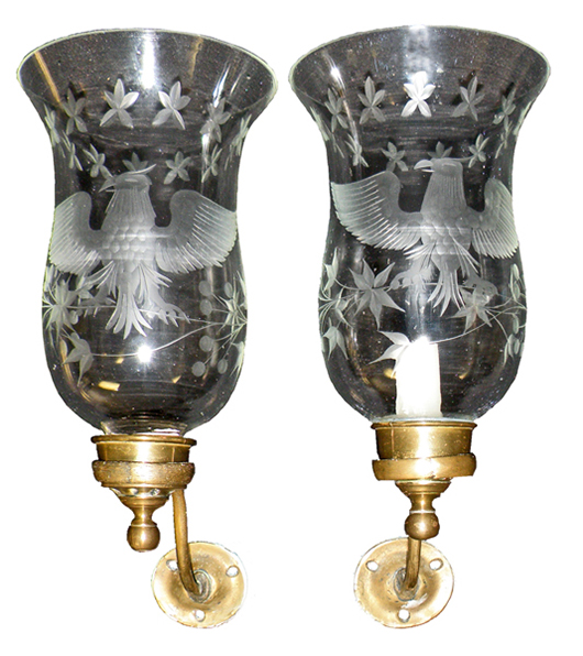 Circa-1800 glass wall sconces with hand-cut eagles. Mosby & Co. image.