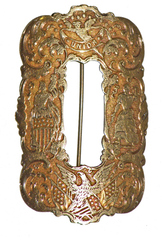 Extremely rare 18K gold patriotic hat buckle from Civil War period. Mosby & Co. image.