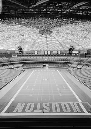 Interior view of the Astrodome with seating configuration for football. Image by Jet Lowe. Historic American Engineering Record, Library of Congress HAER TX-108-11.