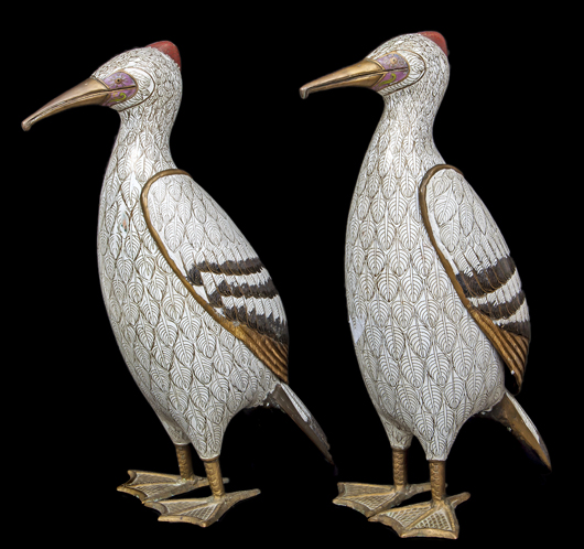 Pair of Chinese cloisonné cormorants, 19th century-early 20th century, 72cm (28 3/4 inches high. Estimate: Estimate: £2,000-£3,000. Dreweatts & Bloomsbury Auctions image.
