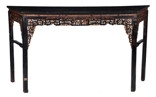 Chinese black lacquered altar table, late Qing period, 104cm wide, 207cm wide (41 1/2 inches by 82 3/4 inches). Estimate:  £4,000-£6,000. Dreweatts & Bloomsbury Auctions image.