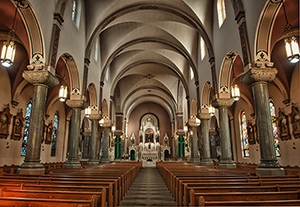 Interior of the Cathedral of the Plains near Victoria, Kan. St. Fidelis Catholic Church is on the National Register of Historic Places. Image by Leo P. Hallak. This file is licensed under the Creative Commons Attribution-Share Alike 3.0 Unported license.