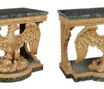 Pair of carved giltwood and marble mounted console tables, in George II style, 18th century and later. Estimate: $30,000-$50,000. Dreweatts and Bloomsbury image.