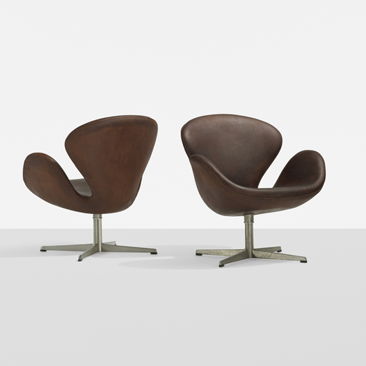 Lot 309 – Arne Jacobsen. Swan chairs, pair. Estimate: $3,000-$5,000. Wright image.